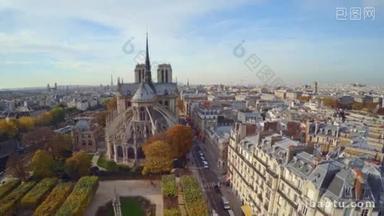 巴黎圣母院大教堂的鸟瞰图